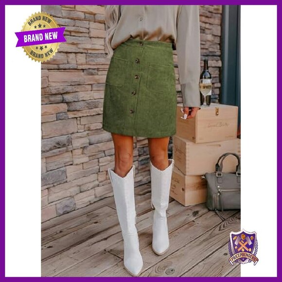 High Waisted Corduroy A-Line Mini Skirt with Pockets - Picture 6 of 7